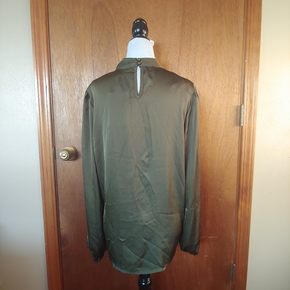 NWT Grace Karin Olive Green Satin Silk Twist Mock Long Sleeve Blouse Shirt L - Picture 6 of 11